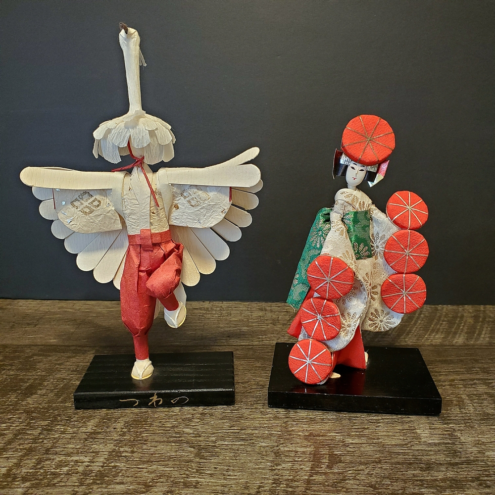 Vintage 80s Asian Delicate Paper Figures with Red and White Accents